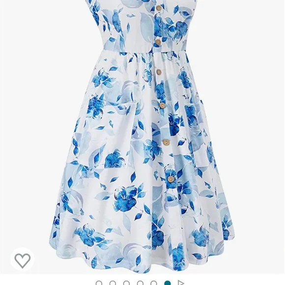 White dress with blue flowers perfect for summer vacation - Picture 6 of 6